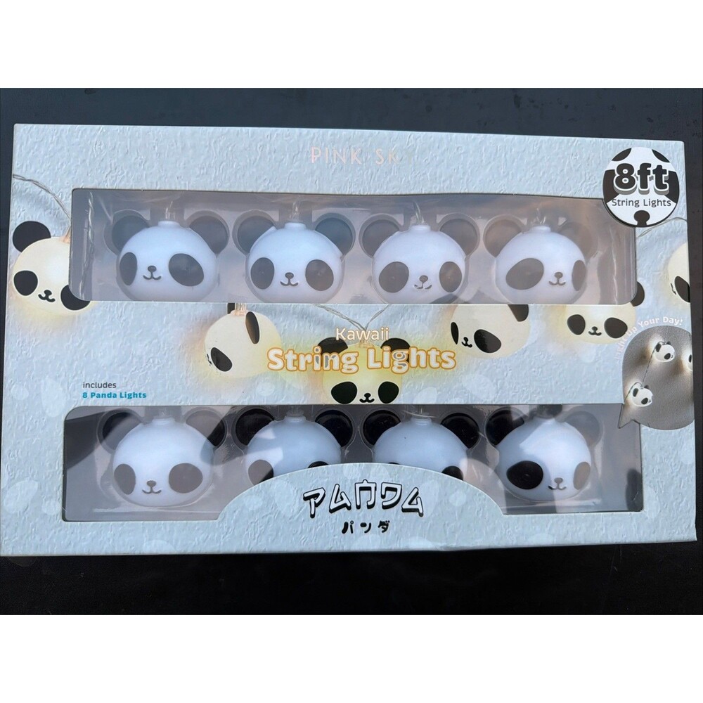 Pink Sky Kawaii Panda LED String Lights 8ft Battery Powered 8 Panda Lights NIB